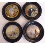 Four framed Prattware pot lids,