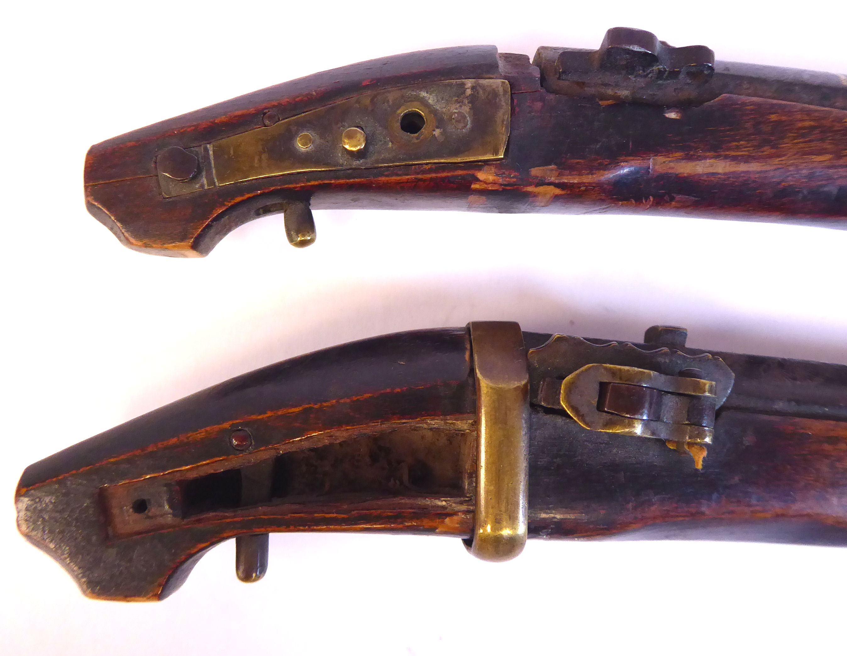 A pair of 19thC Japanese 'hand canons' the barrels inlaid with Kornai work 5. - Image 9 of 10