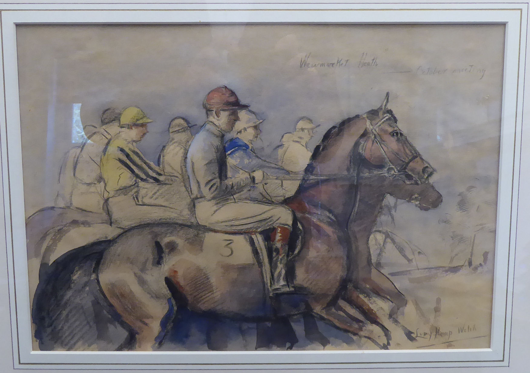 Lucy Kemp Welch - 'Newmarket Heath October Meeting' pencil & watercolour bears an inscription & - Image 2 of 16