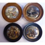 Four framed Prattware pot lids,