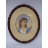 Agnes Bouvier - a head and shoulders portrait, a peasant girl watercolour bears a signature 6.