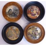 Four framed Prattware pot lids,
