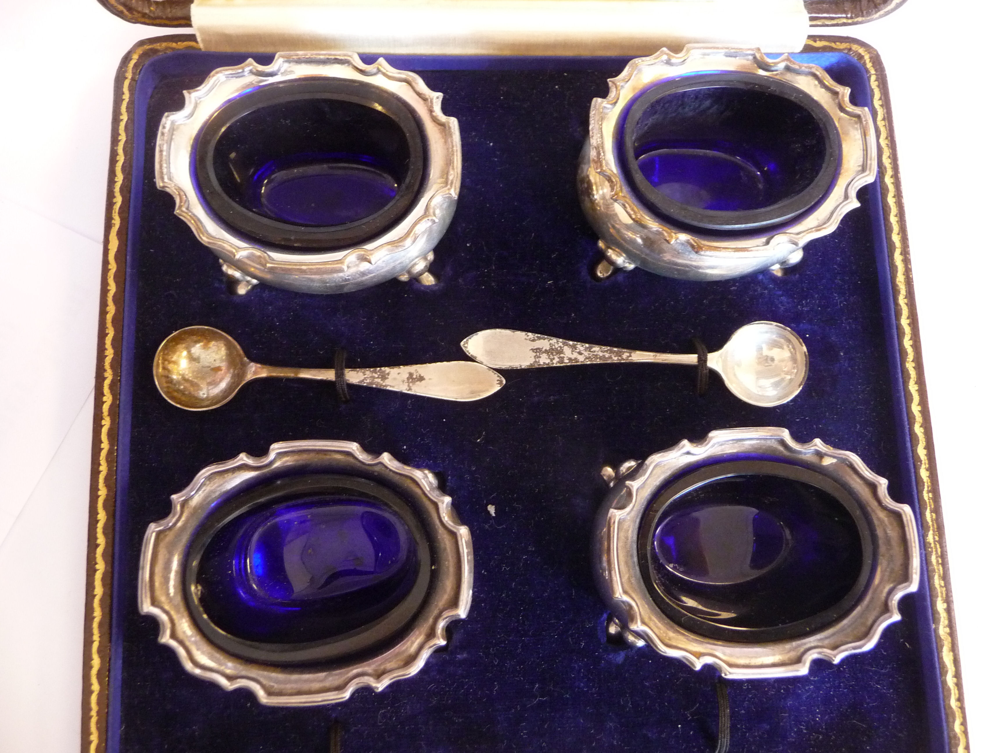 A set of four silver oval salt cellars of oval ogee form with flared, - Image 4 of 4