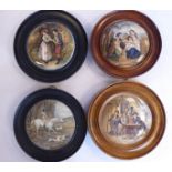 Four framed Prattware pot lids,