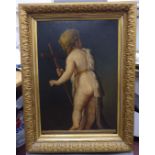 Late 19thC Continental School - a study of a cherub holding a cross oil on canvas 19'' x 13''