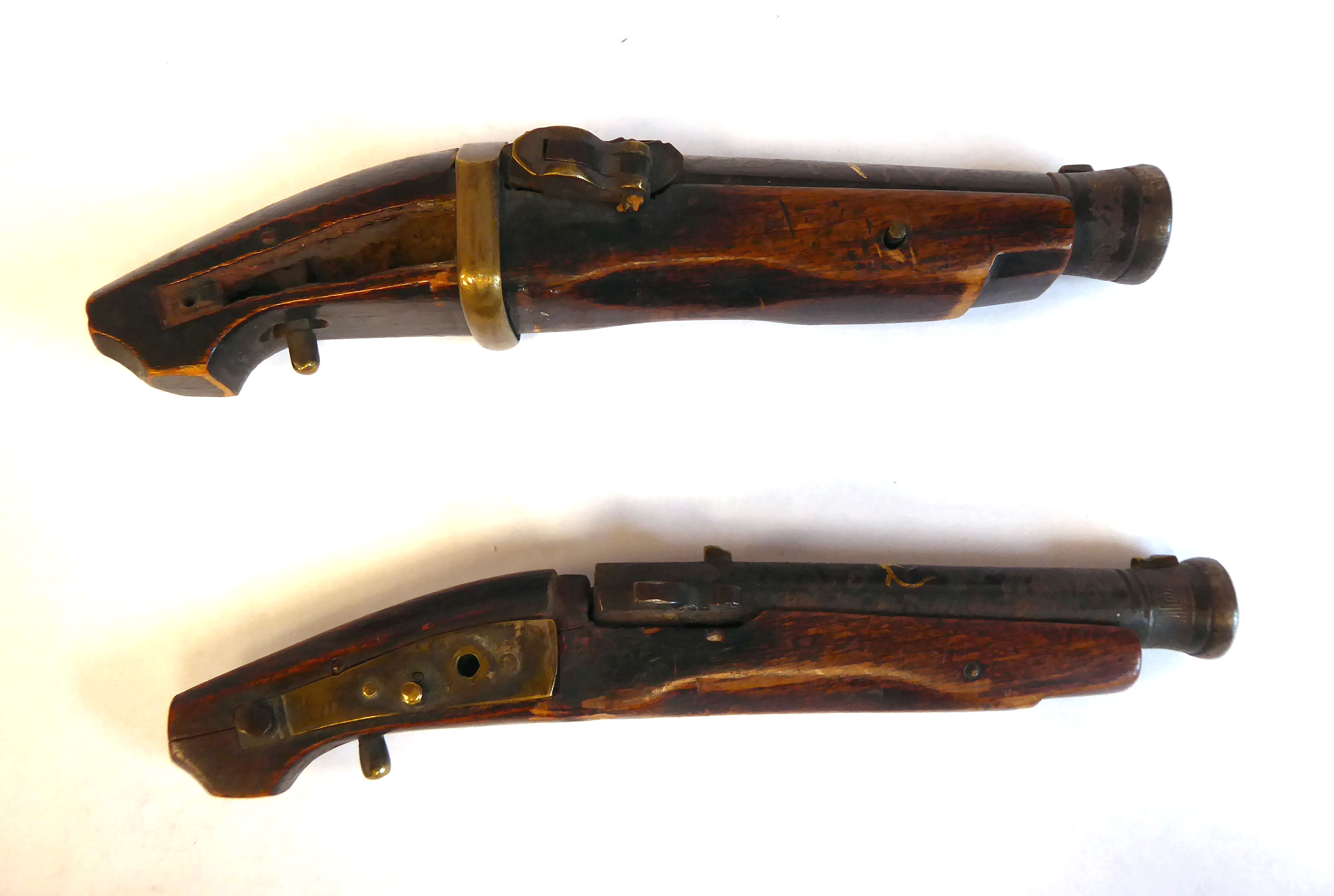 A pair of 19thC Japanese 'hand canons' the barrels inlaid with Kornai work 5.