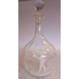 In the manner of Mary Gregory - a dimple moulded, clear glass bulbous spirit decanter,
