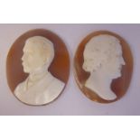 Two late 19thC oval shell carved cameo head and shoulders profile portraits, viz.