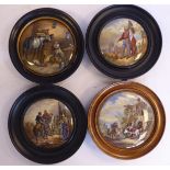 Four framed Prattware pot lids,