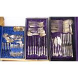 An incomplete canteen of German silver coloured metal flatware and cutlery stamped 800 cased
