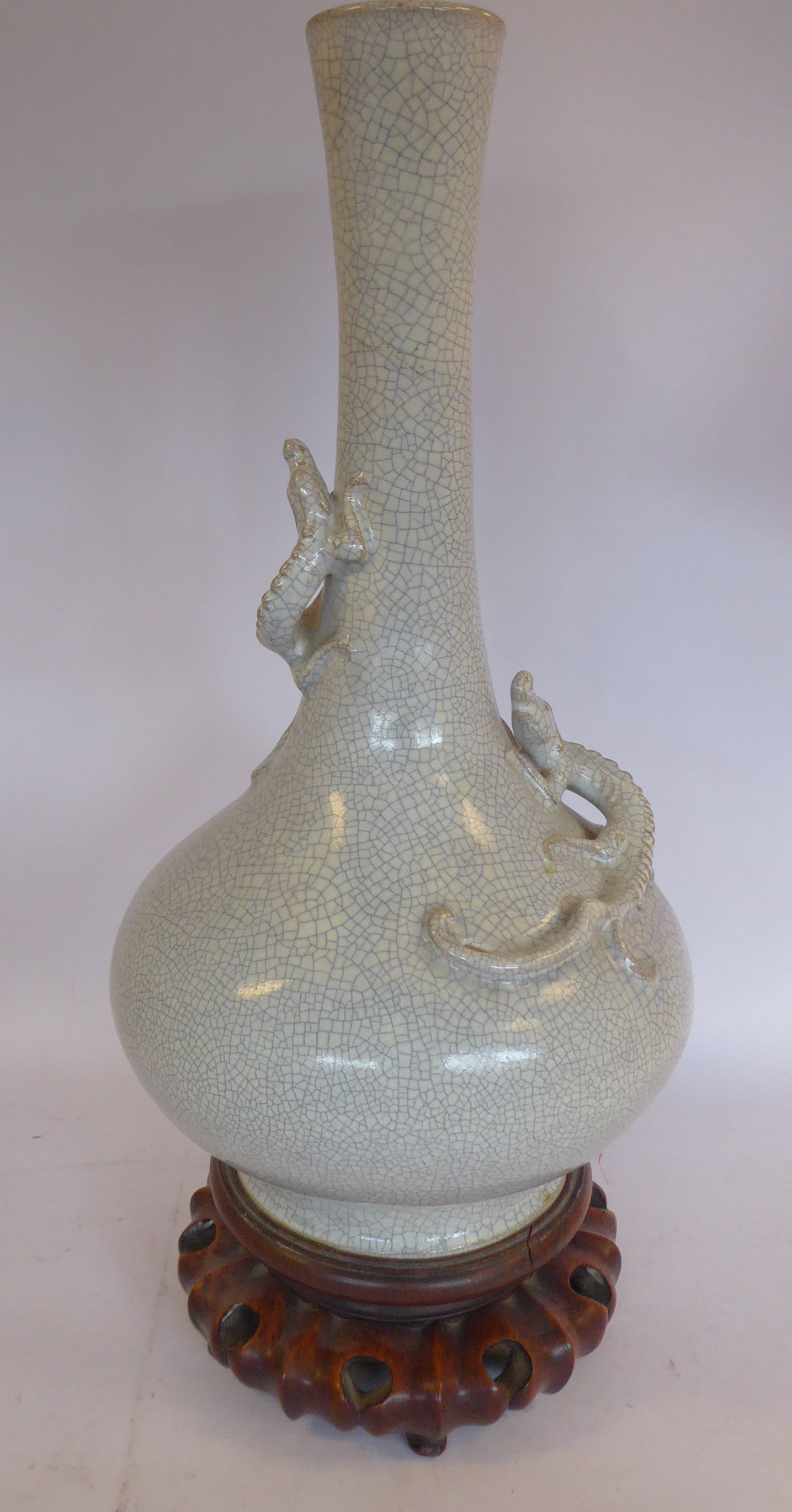 An early 20thC Chinese grey crackle glazed porcelain bottle vase of squat bulbous form, - Image 2 of 17