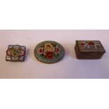 Three late 19thC/early 20thC Italian brass mounted and micro-mosaic decorated objects, viz.