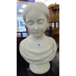 A late 19th/early 20thC carved white marble bust, a girl,