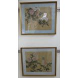 A pair of Japanese studies of flora and insects, painted on silk,