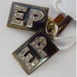 A pair of 18ct gold, diamond set, tablet and chain cufflinks,