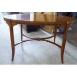 A modern Sheraton inspired, satin mahogany and marquetry, oval occasional table,