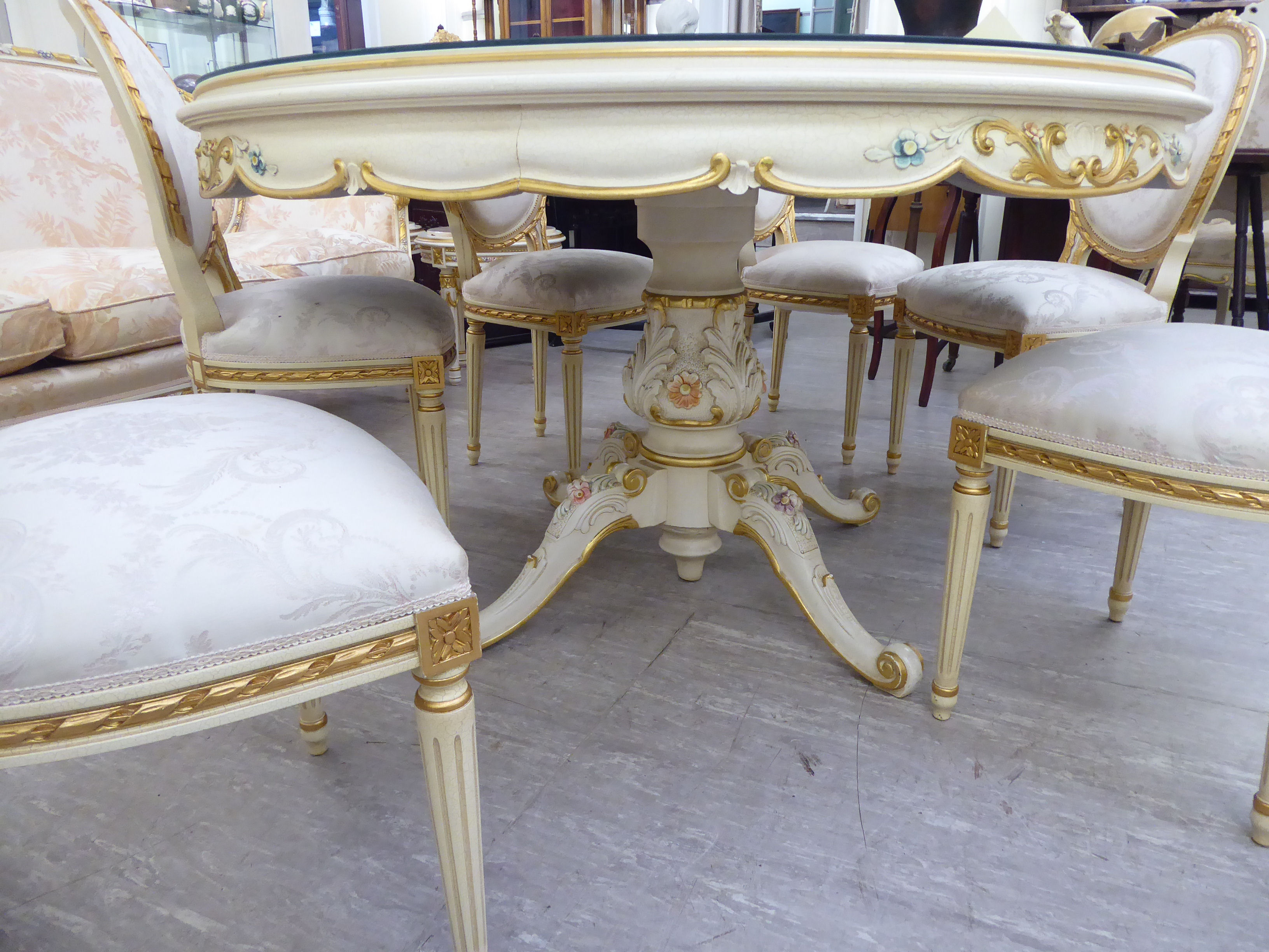 A modern Continental carved, gilded and painted dining table with a plate glass top, - Image 3 of 3