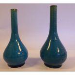 A pair of late Chinese porcelain miniature turquoise glazed bottle vases with long, narrow necks 5.