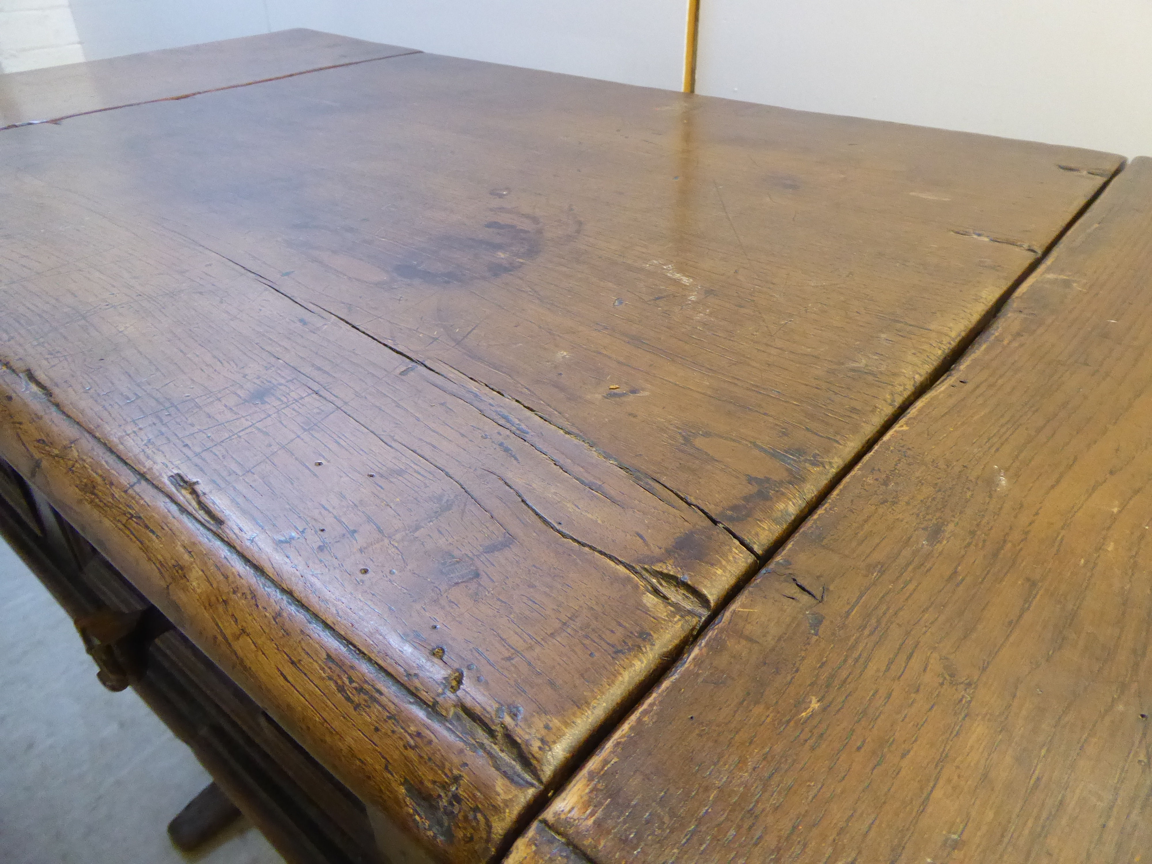 A reproduction of an 18thC country made oak Pembroke design table, - Image 7 of 7