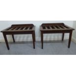 A pair of 20thC oak luggage stands with slatted tops,