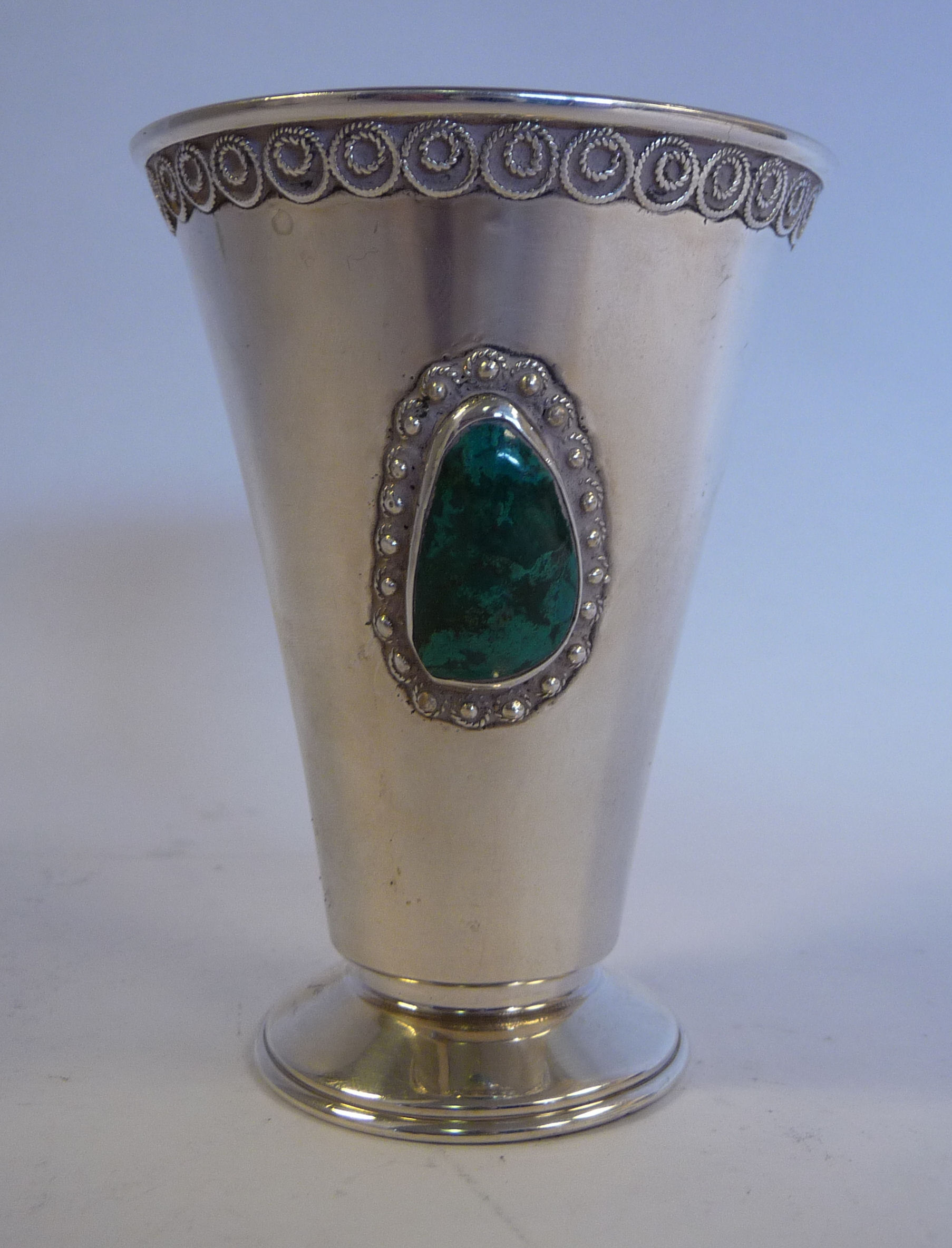 A foreign silver coloured metal beaker of tapered form, on a splayed footrim, - Image 2 of 4