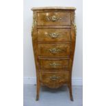 An early 20thC Louis XV inspired satinwood inlaid Kingwood veneered pedestal chest with a