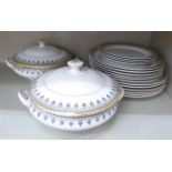 Leighton Pottery Grecian pattern tableware: to include a pair of covered serving dishes OS6