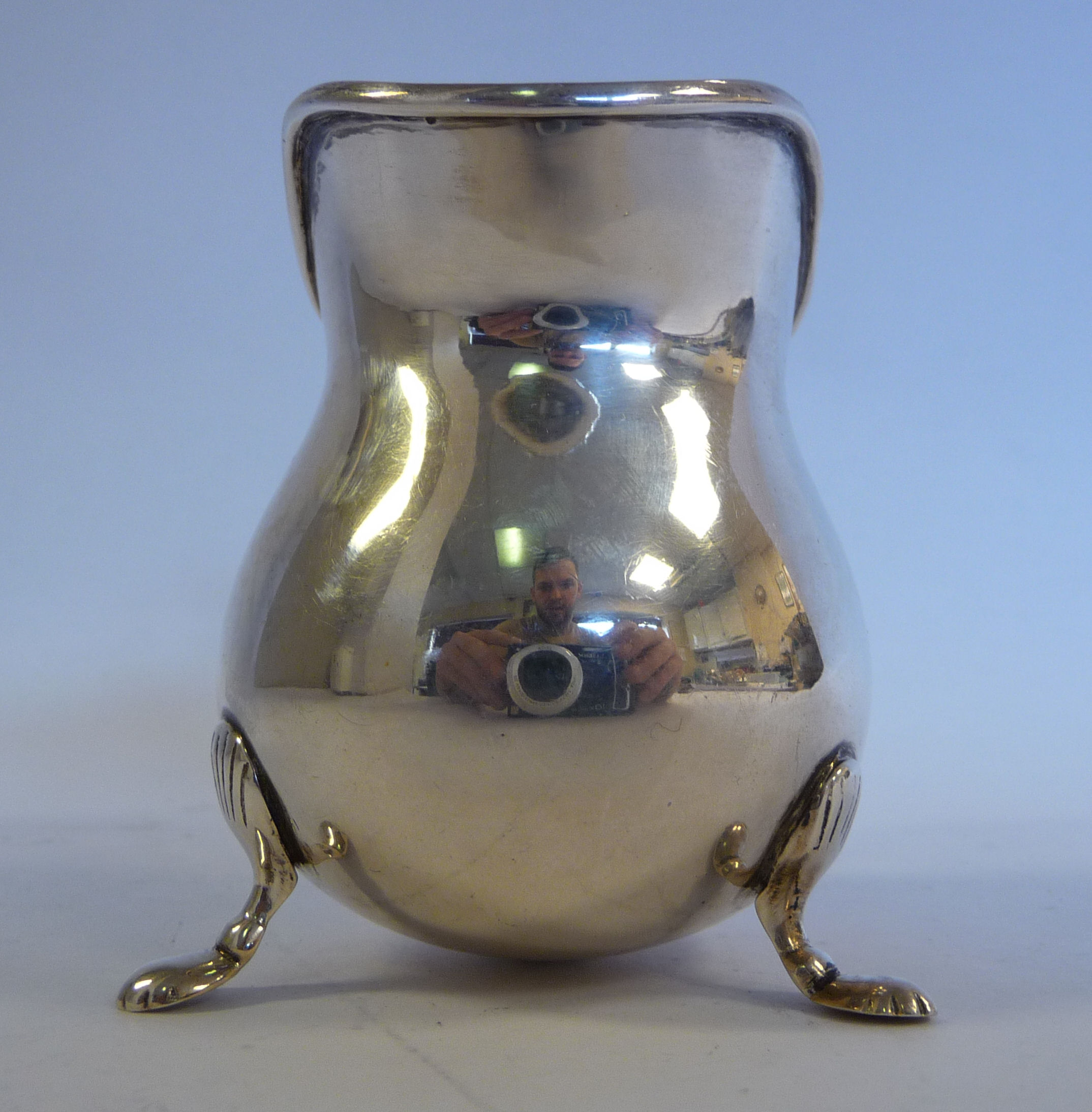 A Georgian style silver cream jug of waisted bulbous form with a flared, - Image 2 of 4