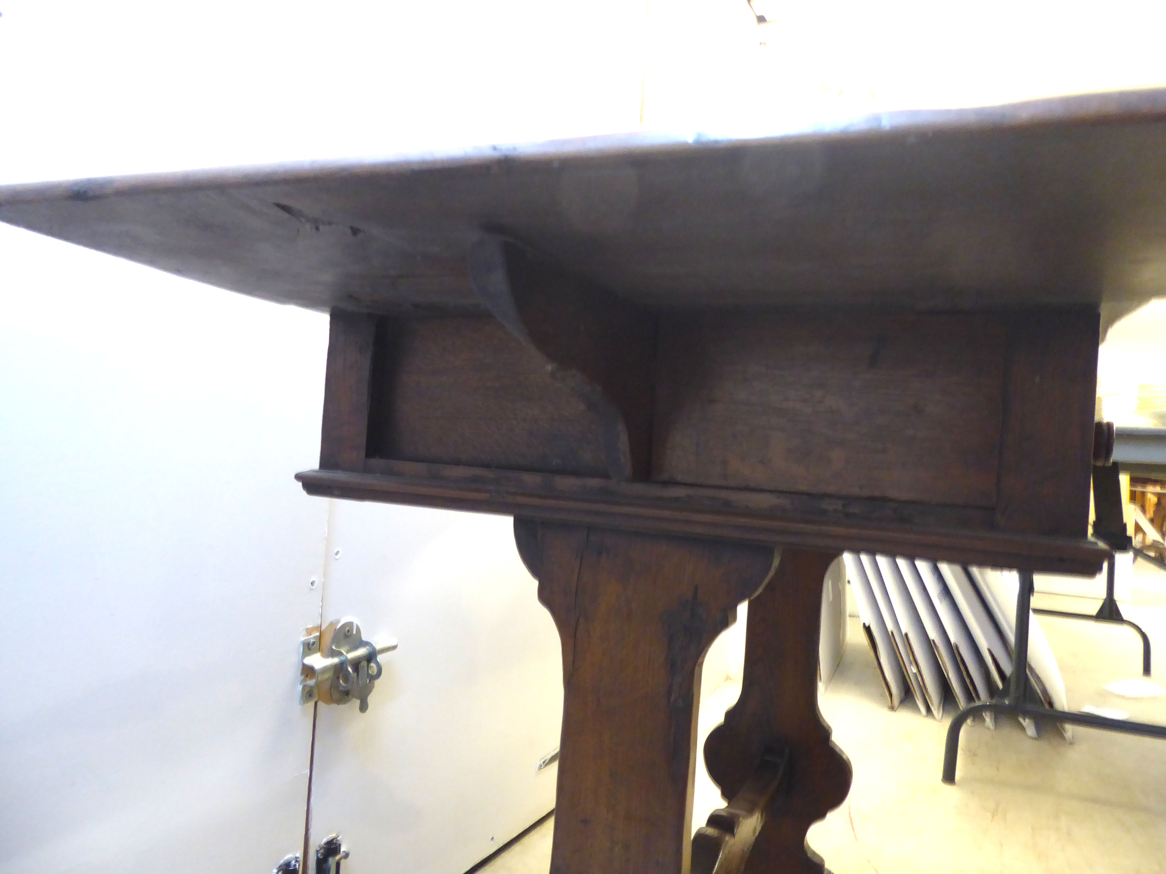 A reproduction of an 18thC country made oak Pembroke design table, - Image 6 of 7