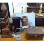 A mixed lot: to include an Asian turned hardwood pedestal centrepiece 14''h CA