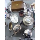 Silver plated tableware: to include a late Victorian biscuit barrel with engine turned decoration