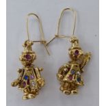 A pair of 9ct gold pendant clown earrings,