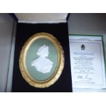 A Wedgwood sage green jasper stoneware and ormolu mounted oval portrait medallion Limited Edition