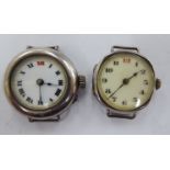 Two similar ladies 'antique' round silver coloured metal cased wristwatches,