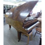 A 'vintage' figured walnut cased boudoir grand piano, raised on square,
