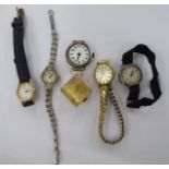 Six ladies watches, two with silver cases,