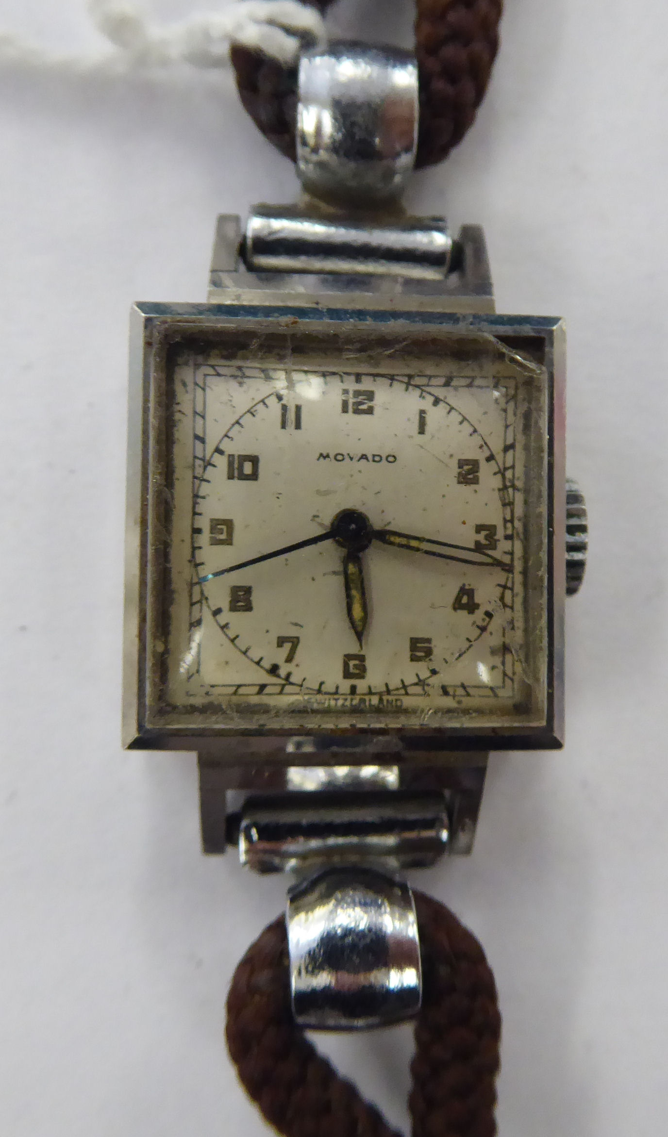 A lady's 'vintage' Movado square, stainless steel cased wristwatch,