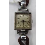 A lady's 'vintage' Movado square, stainless steel cased wristwatch,