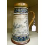 A late Victorian Royal Doulton Lambeth stoneware jug, decorated with deer and stags,