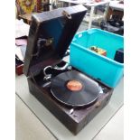 An HMV portable gramophone,