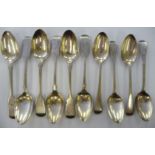 Ten similar silver teaspoons mixed marks 11