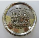 An early 20thC silver paperweight Chester 1912 bears a commemorative armorial for 'The Hon The