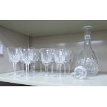 A set of six Waterford crystal pedestal wines; another similar,