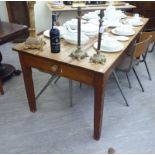 A rustically constructed pine farmhouse style refectory table, the planked top over an end drawer,