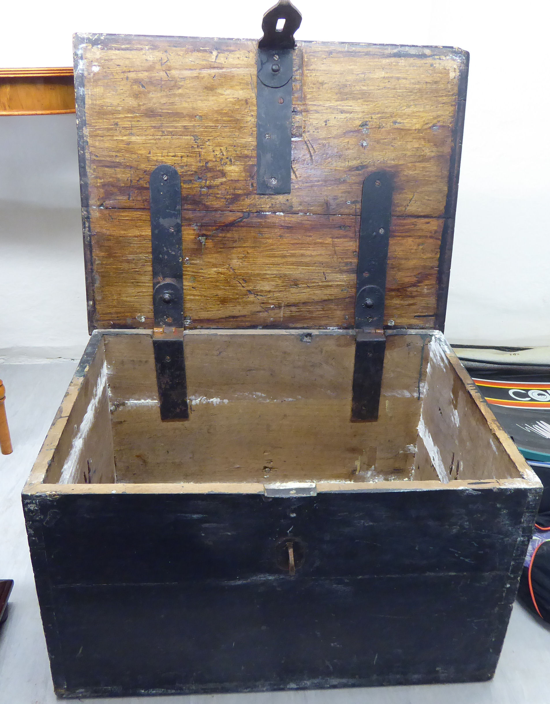 A mid/late 19thC stained hardwood chest with a hinged lid, - Image 2 of 2