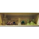 Decorative and domestic glassware: to include a green five piece dressing table set OS6