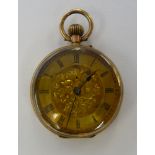 A lady's 9ct gold engraved cased pocket watch,