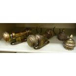 A pair of lacquered brass wall mounted railway carriage lamps,