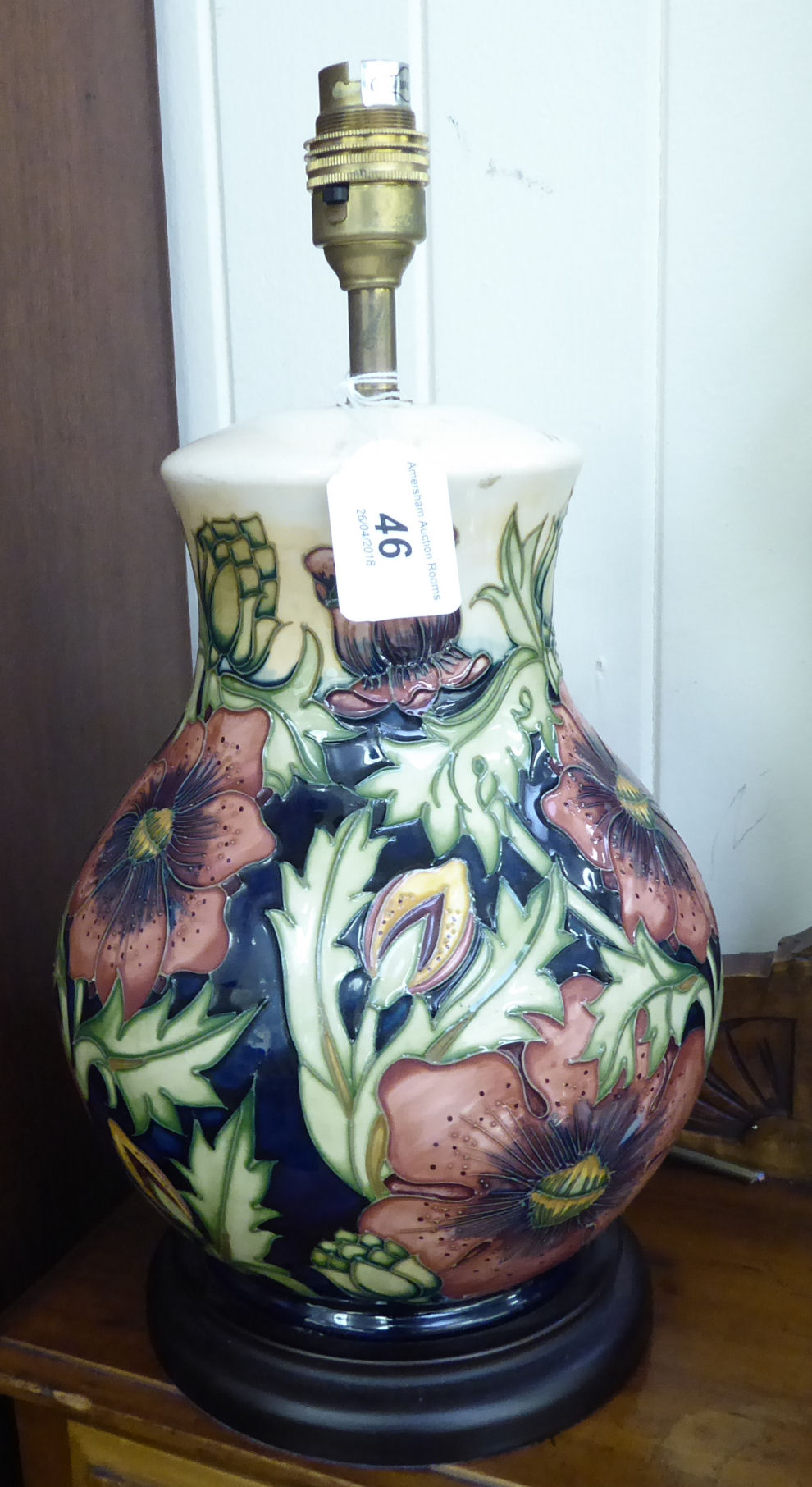 A modern Moorcroft pottery table lamp of bulbous vase design,