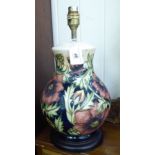 A modern Moorcroft pottery table lamp of bulbous vase design,